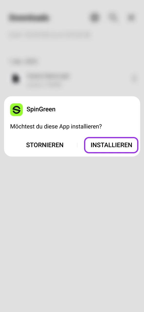 Bestätige die Installation, finde die SpinGreen App auf dem Homescreen.