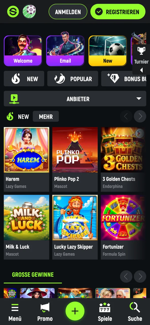 Öffne den Startbildschirm der SpinGreen App, starte dein Spiel.