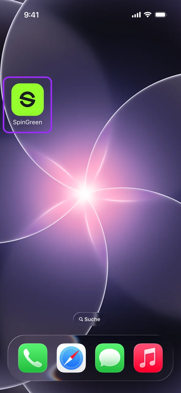 Öffne das SpinGreen Icon auf dem Homescreen, starte direkt ohne Login.