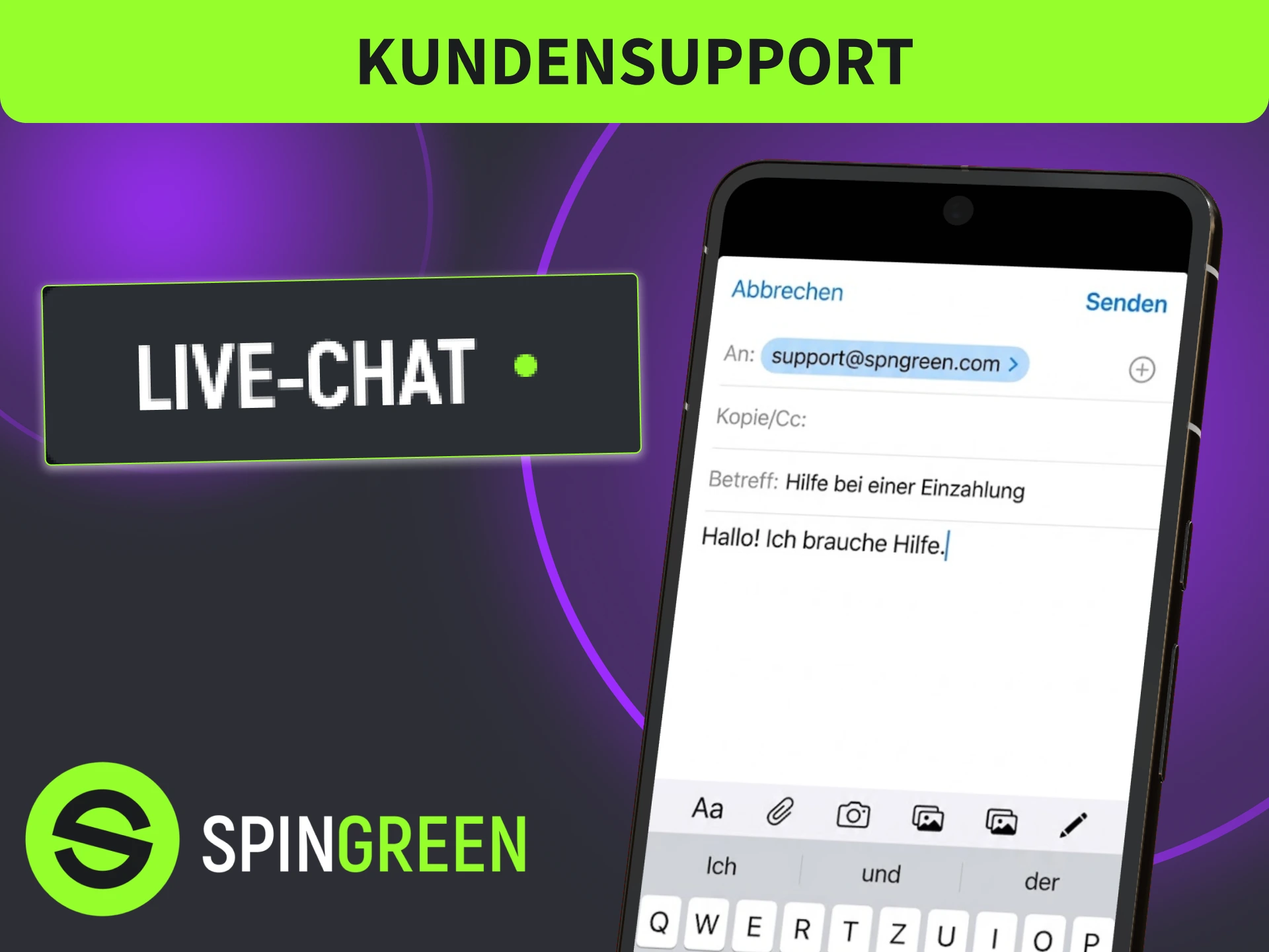 Öffne den Kundensupport in der SpinGreen App, erhalte schnelle Hilfe in Deutschland.