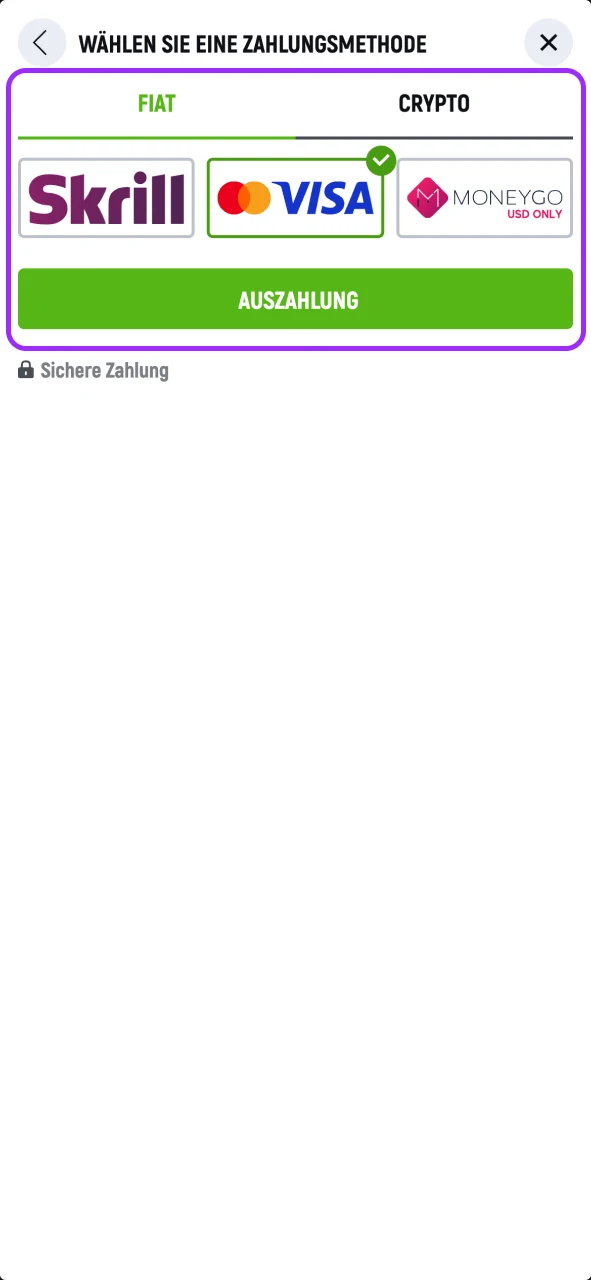 Wähle deine Auszahlungsmethode bei SpinGreen, nutze deine gewohnte Zahlungsart.
