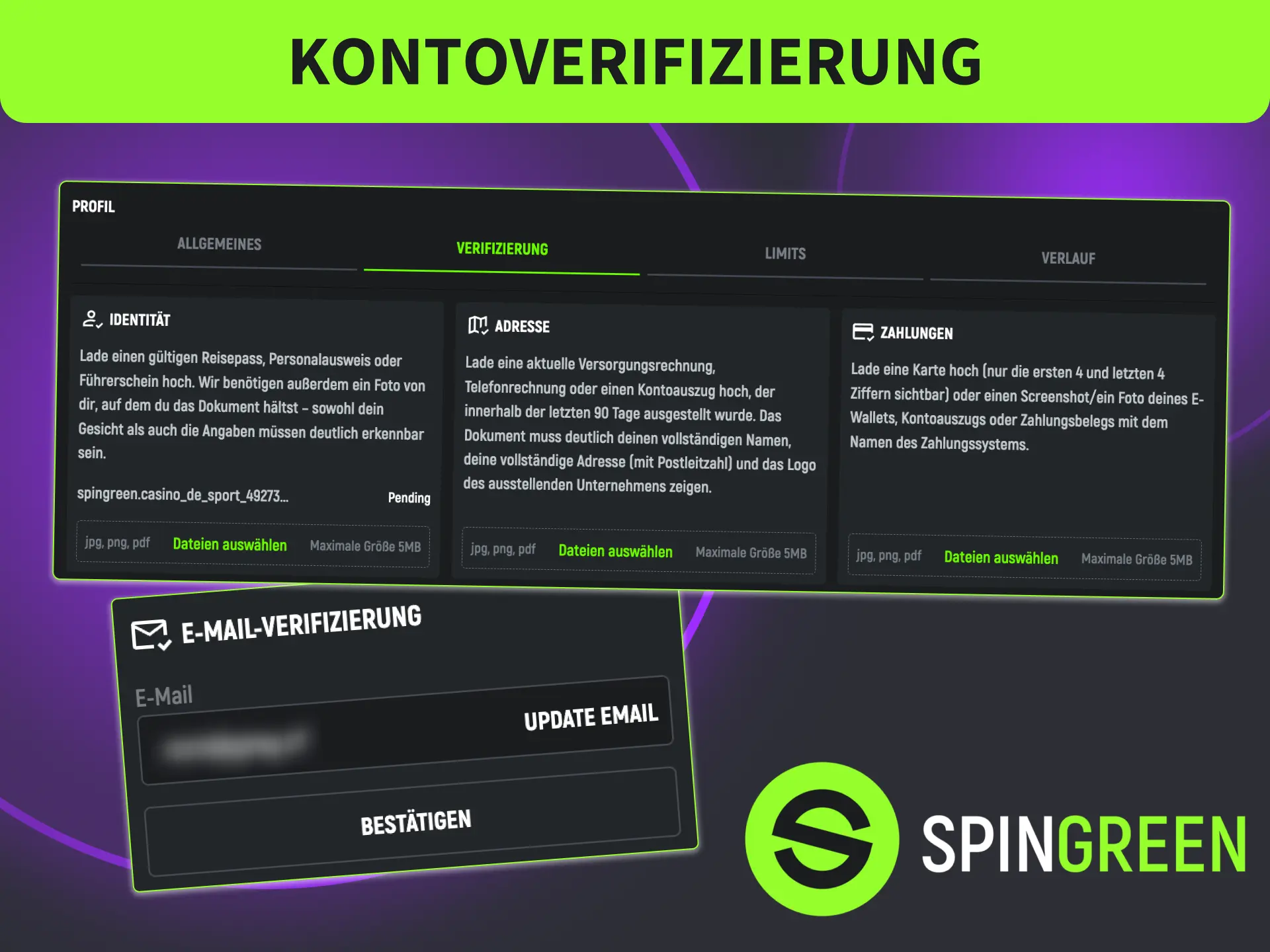 Schließe die Kontoverifizierung bei SpinGreen ab, schütze dein Konto.