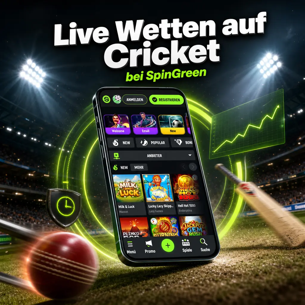 Live-Wetten auf Cricket bei SpinGreen mit aktuellen Quoten, Run Rate, Partnerships und Cash-Out-Funktion während des Matches