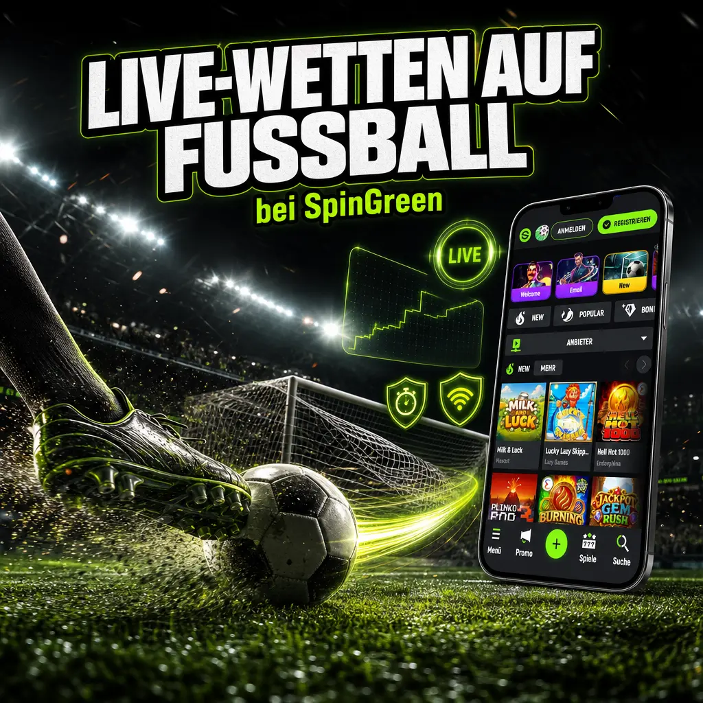 Live-Wette auf Fußball bei SpinGreen mit Match-Tracker, aktuellen Quoten und Cash-Out-Funktion für Bundesliga und Champions League