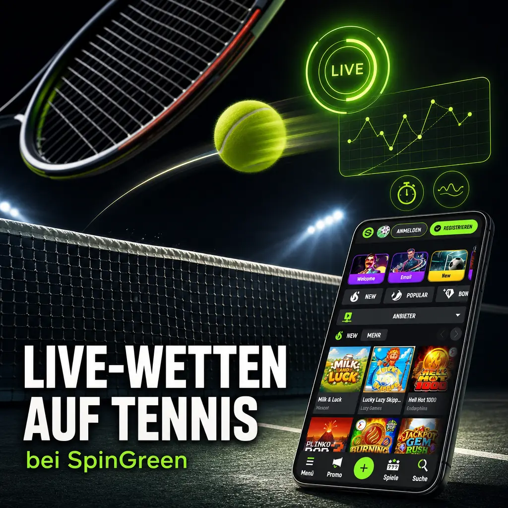 Live-Wetten auf Tennis bei SpinGreen mit aktuellem Spielstand, automatischen Quoten und Cash-out-Funktion für laufende Wetten.