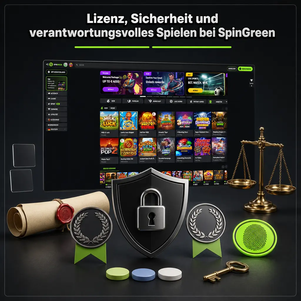 SpinGreen: Curacao-Lizenz, SSL-Verschlüsselung, Zwei-Faktor-Authentifizierung und Tools für verantwortungsvolles Spielen im Überblick.