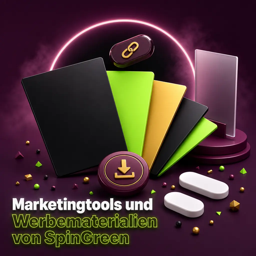 Marketingtools und Werbematerialien von SpinGreen: Banner, Landingpages, Tracking-Links und Promo-Codes für Partner