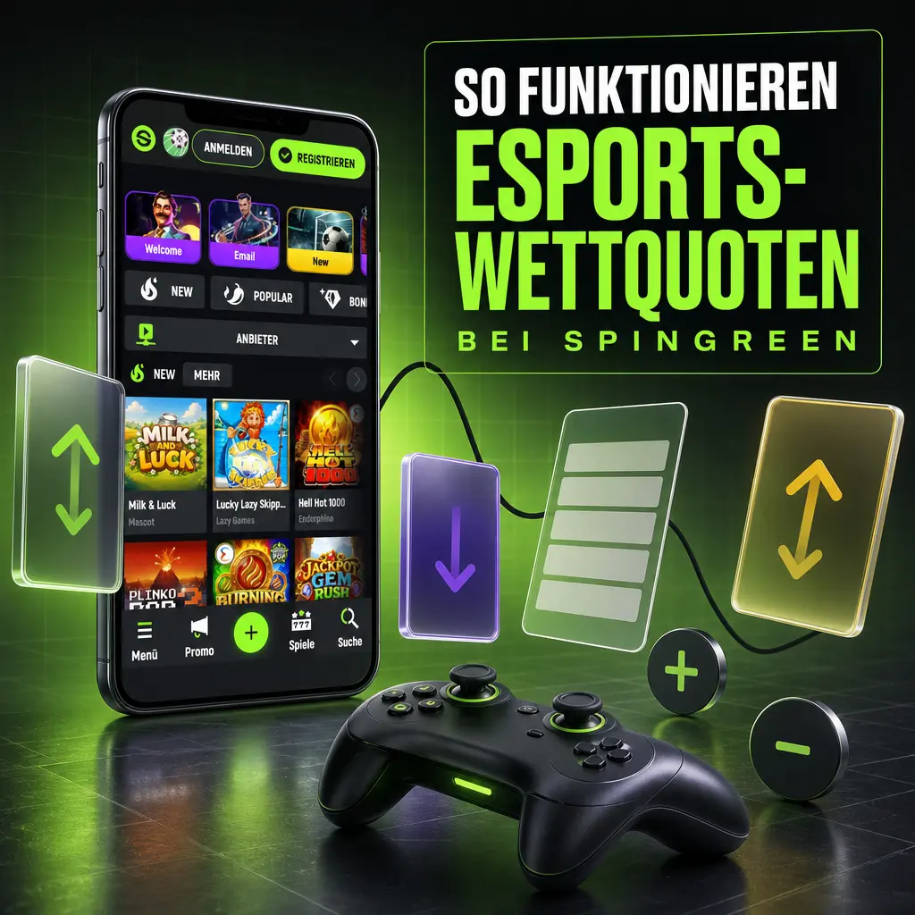 Esports-Wettquoten im Dezimalformat bei SpinGreen mit Beispielrechnung für Einsatz, Gewinn und Kombiwetten.
