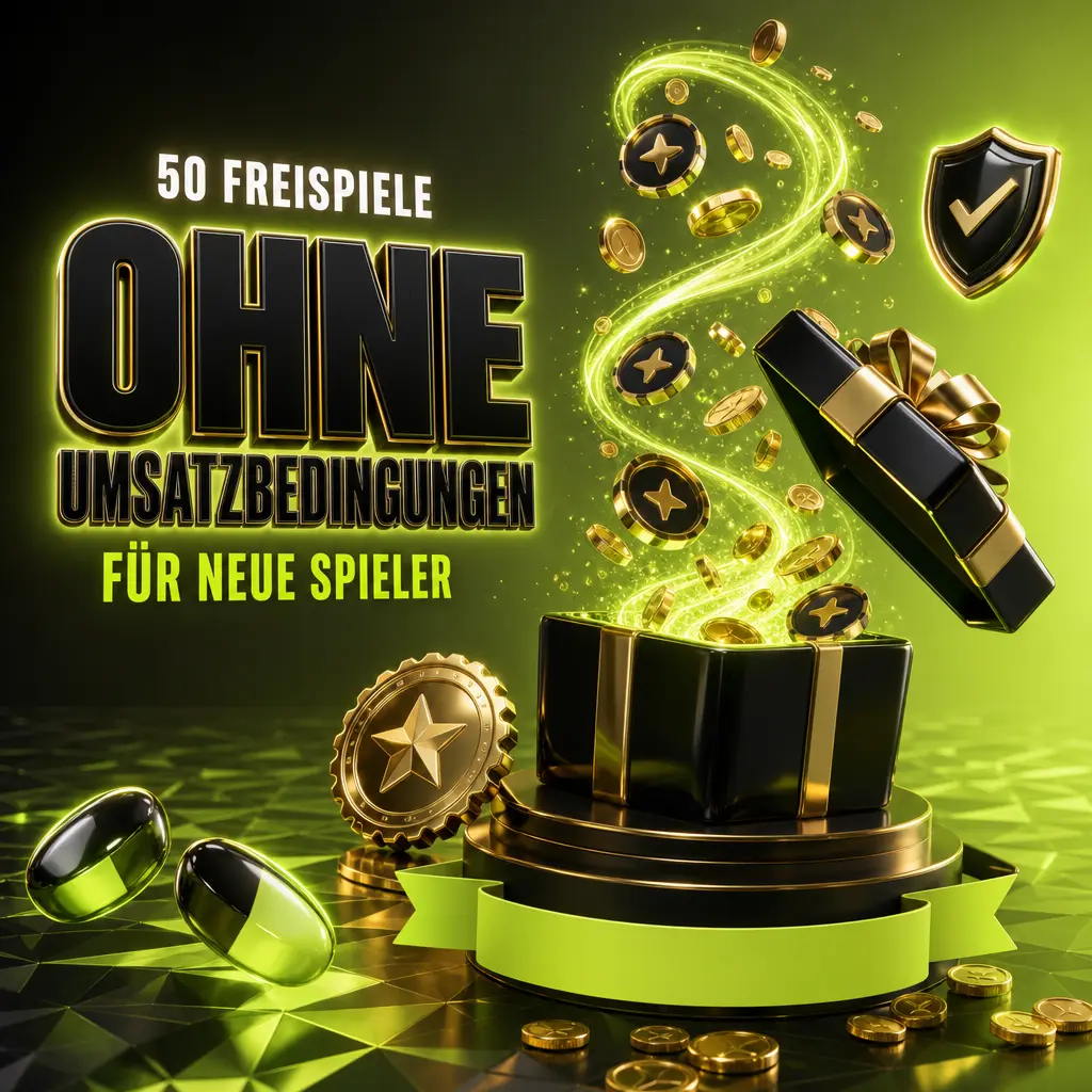 50 Freispiele ohne Umsatzbedingungen für neue Spieler nach erster Einzahlung ab 20 EUR, Gewinne sofort auf Echtgeldkonto