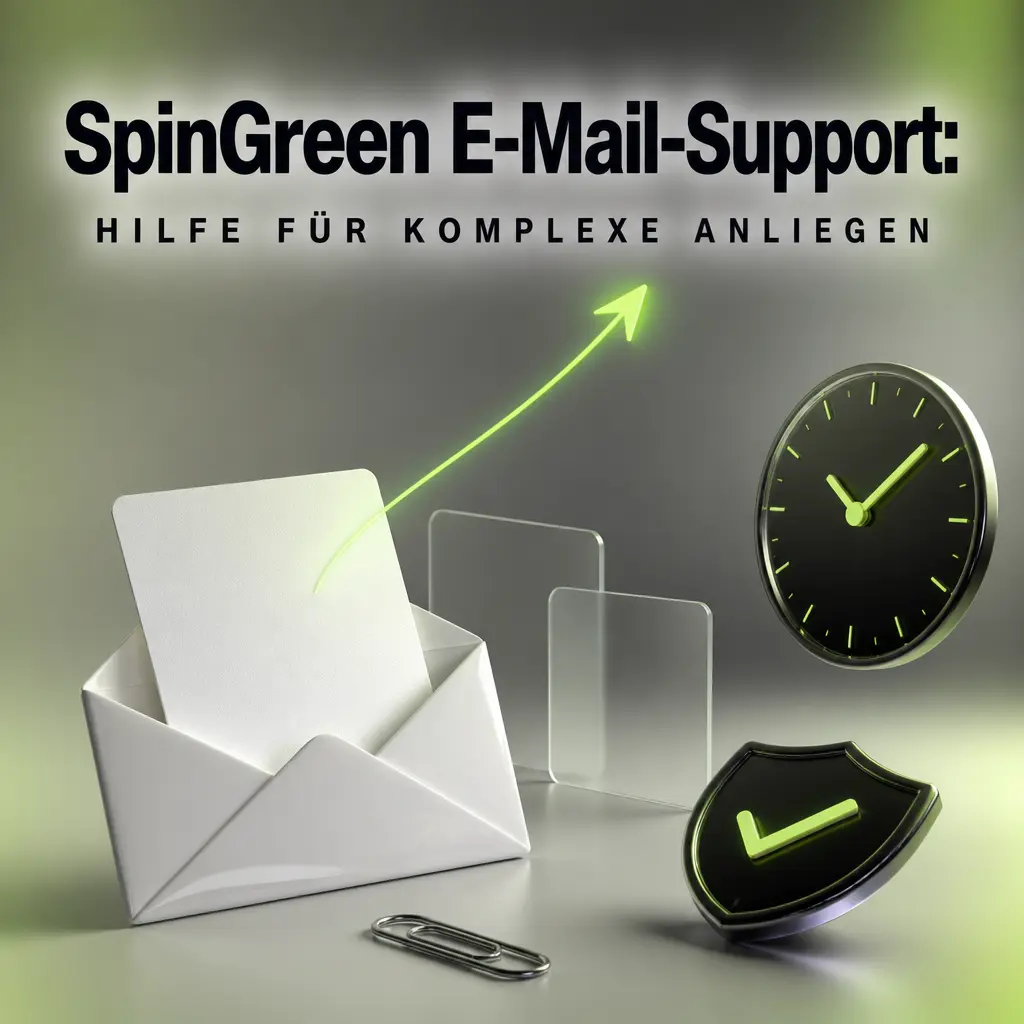 SpinGreen E-Mail-Support für komplexe Anliegen wie Auszahlungen, Gewinnstreitigkeiten und Kontoschließung mit Dokumenten-Upload