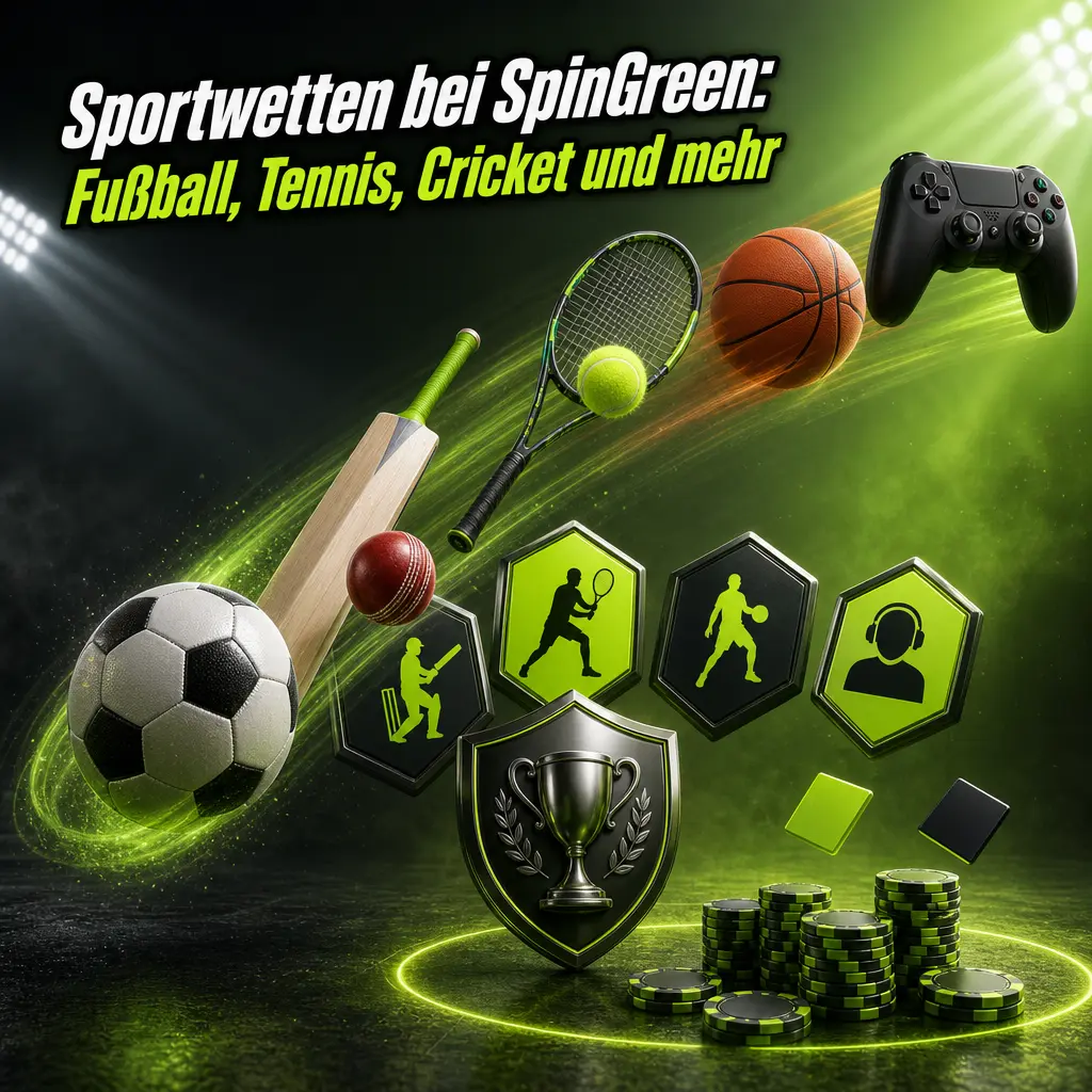 Sportwetten bei SpinGreen auf Fußball, Tennis, Cricket, Basketball und E-Sport mit Live-Quoten und vielen Märkten