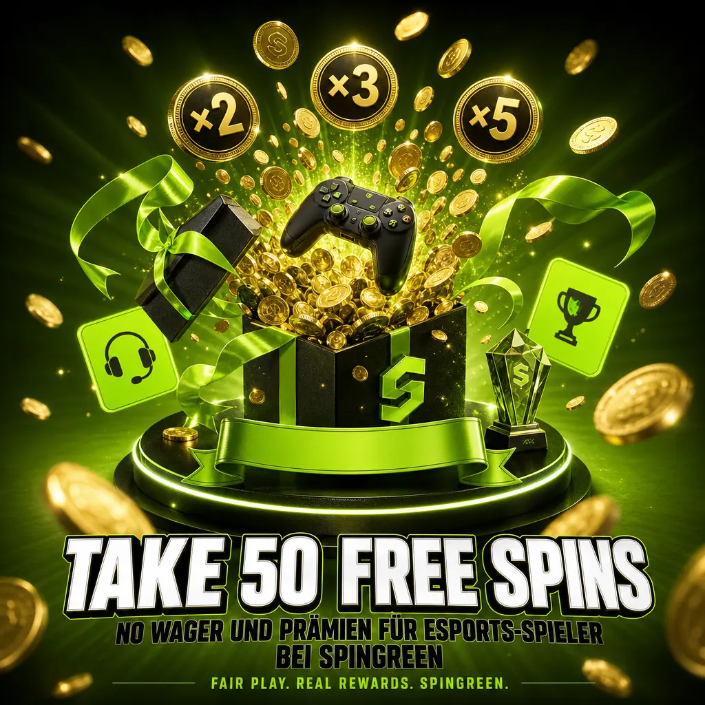50 Free Spins No Wager und Esports-Prämien wie Kombiwetten-Boosts und Cashback bei SpinGreen für neue Spieler aus Deutschland