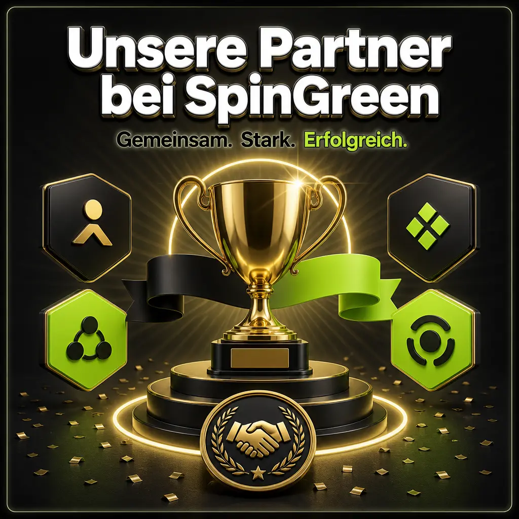 Logos der SpinGreen-Partner Pragmatic Play, Evolution, NetEnt und Play'n GO für Slots und Live-Casino-Spiele