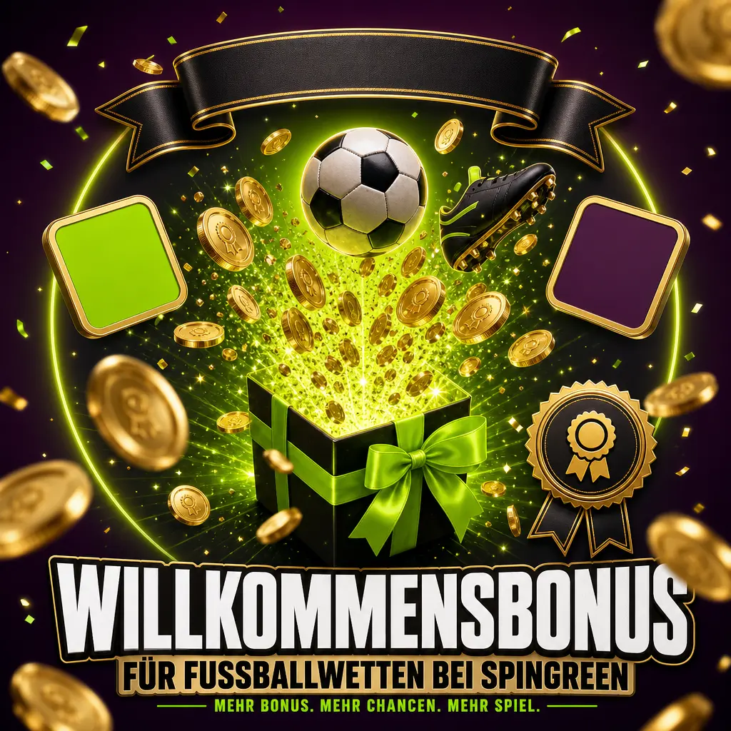 SpinGreen Willkommensbonus: 50 Freispiele ohne Umsatzbedingungen für Neukunden, einlösbar für Fußballwetten ab 10 EUR Einzahlung.